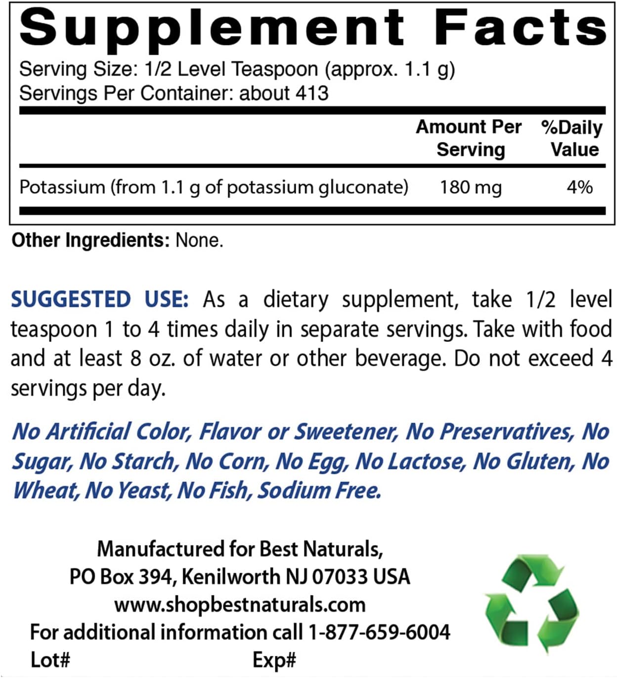 Bulk Pack of 3 - Best Naturals Potassium Gluconate Powder 1lb - Essential Mineral Supplement - BoostGo Australia