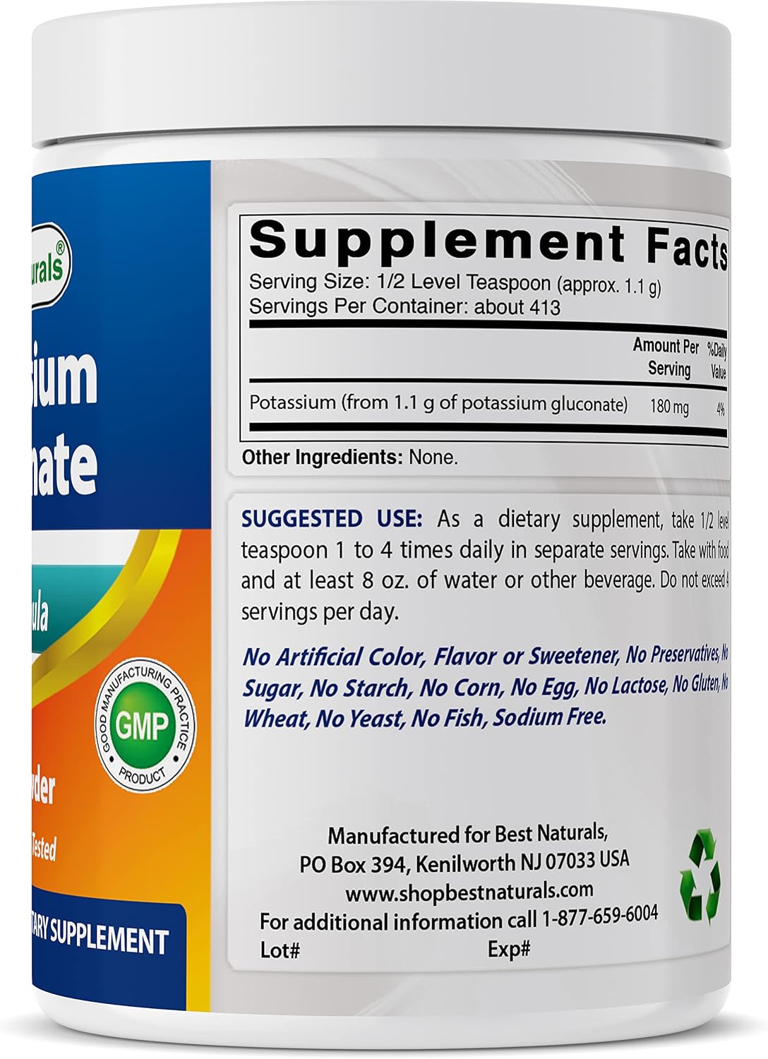 Bulk Pack of 3 - Best Naturals Potassium Gluconate Powder 1lb - Essential Mineral Supplement - BoostGo Australia