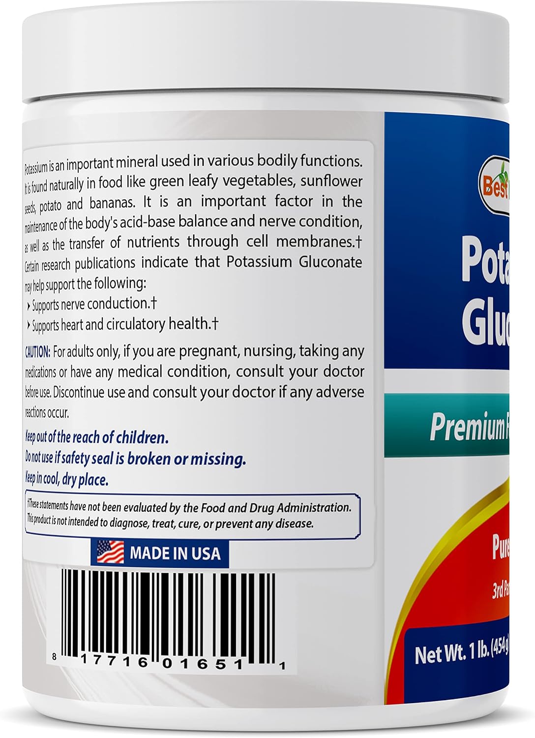 Bulk Pack of 3 - Best Naturals Potassium Gluconate Powder 1lb - Essential Mineral Supplement - BoostGo Australia