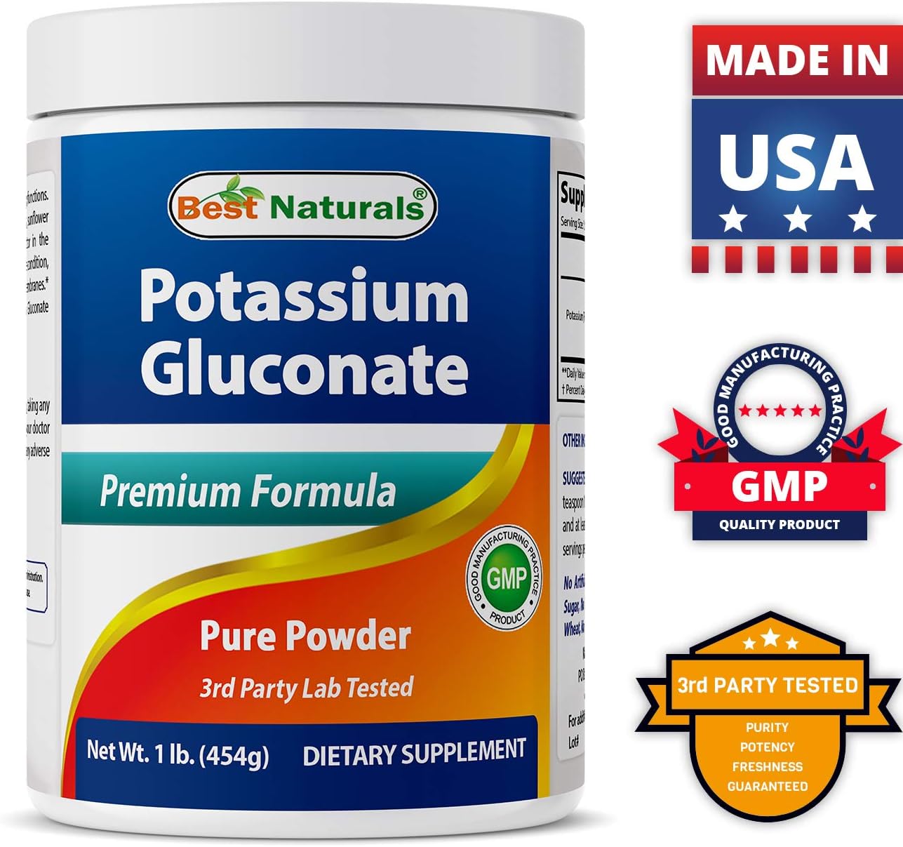Bulk Pack of 3 - Best Naturals Potassium Gluconate Powder 1lb - Essential Mineral Supplement - BoostGo Australia
