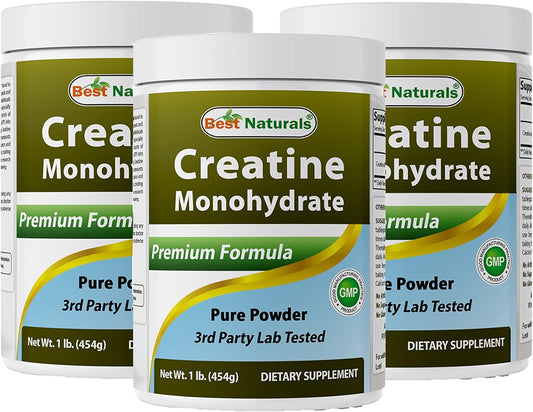 Bulk Pack of 3 Best Naturals Creatine Monohydrate 1 Lb Pure Powder for Muscle Growth and Performance Boost