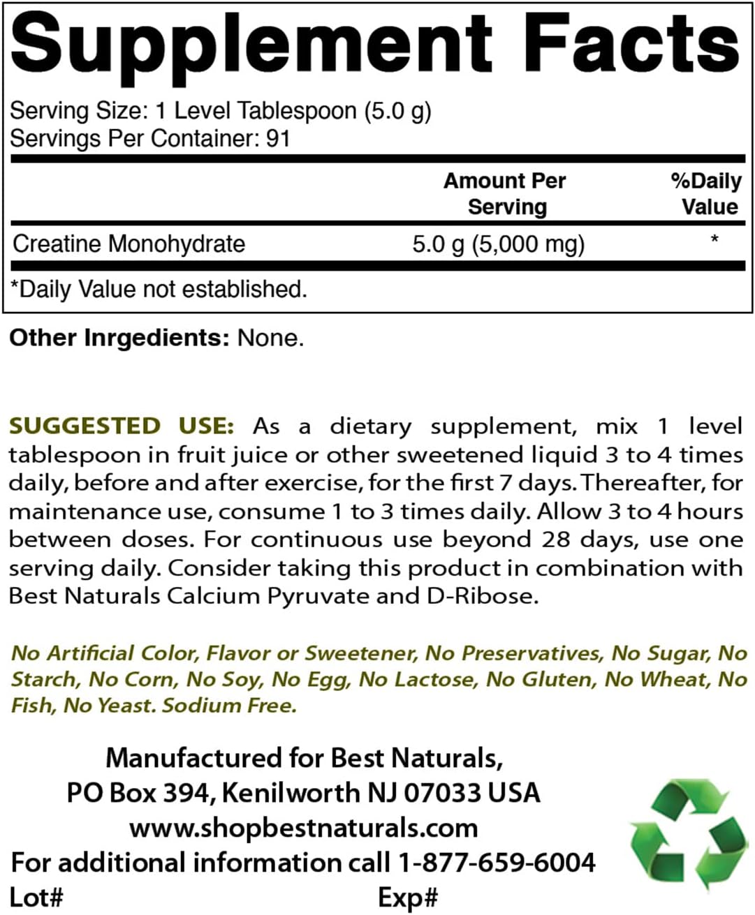 Bulk Pack of 3 Best Naturals Creatine Monohydrate 1 Lb Pure Powder for Muscle Growth and Performance Boost