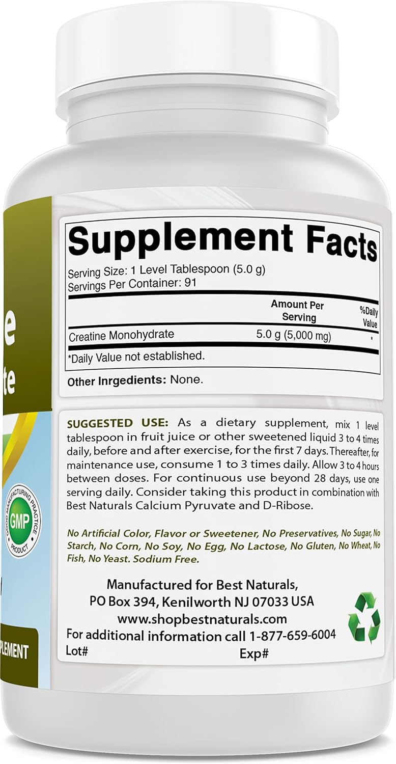 Bulk Pack of 3 Best Naturals Creatine Monohydrate 1 Lb Pure Powder for Muscle Growth and Performance Boost