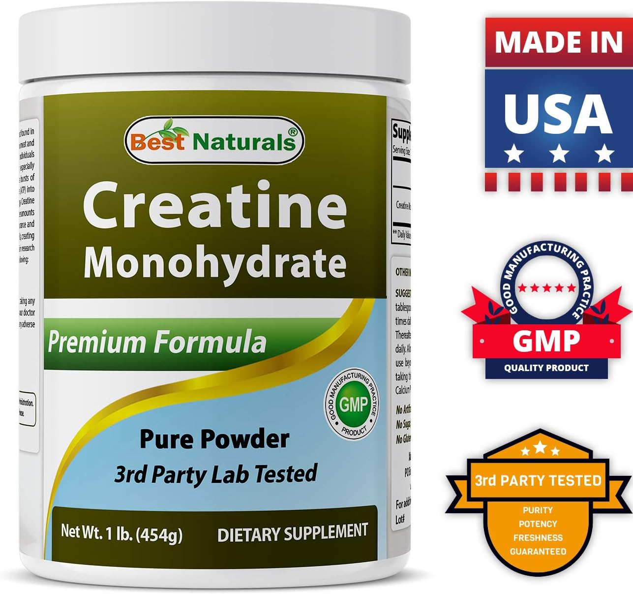 Bulk Pack of 3 Best Naturals Creatine Monohydrate 1 Lb Pure Powder for Muscle Growth and Performance Boost