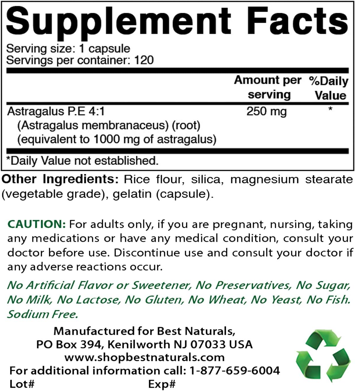 Bulk Pack of 360 Best Naturals Astragalus 1000mg Capsules