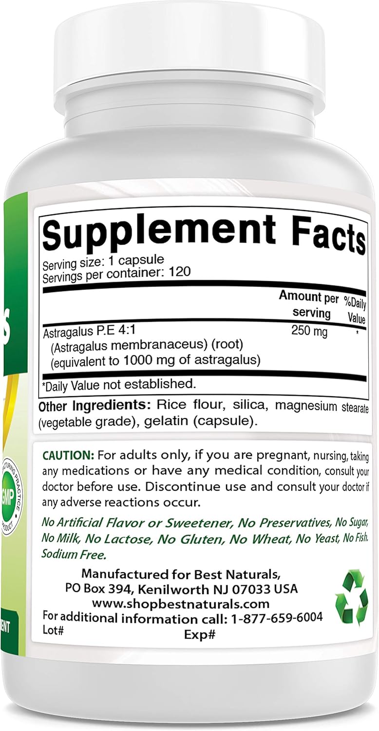 Bulk Pack of 360 Best Naturals Astragalus 1000mg Capsules