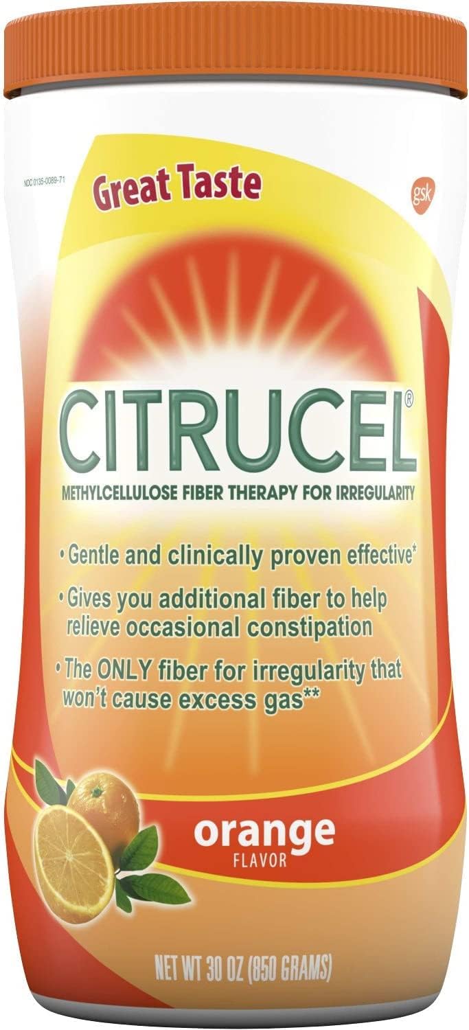 Bulk Pack of 5 Citrucel Powder Orange Flavor 30 oz - Digestive Health Supplement