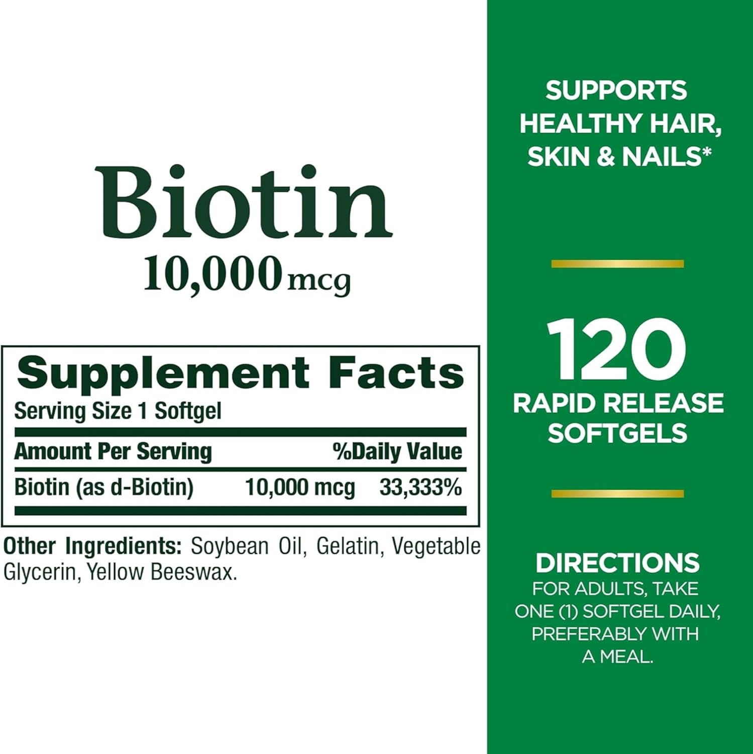 Bulk Pack of 720 Nature's Bounty Biotin 10,000 mcg Rapid Release Softgels