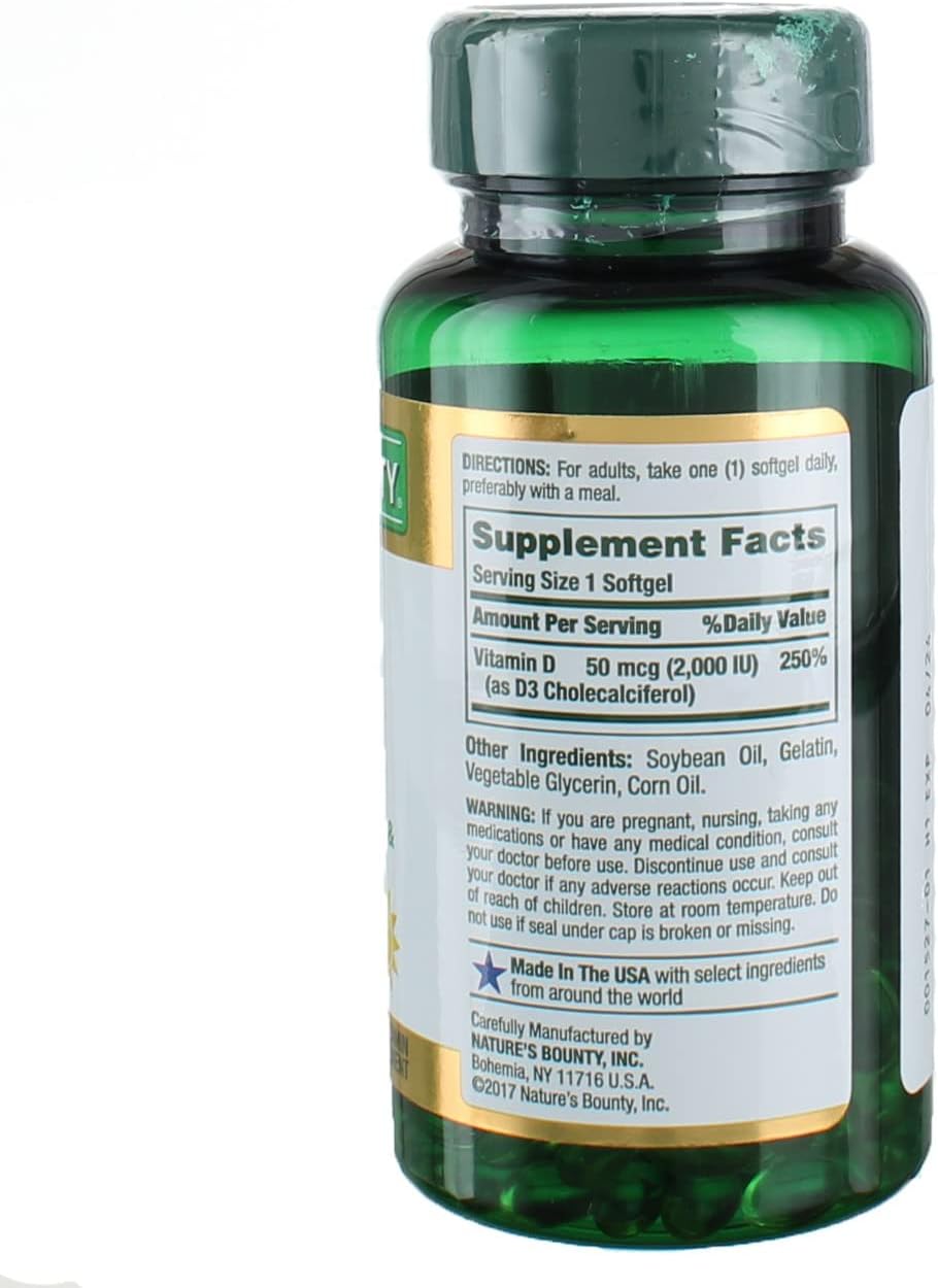 Bulk Pack of 750 Nature's Bounty Vitamin D3 2000 IU Softgels