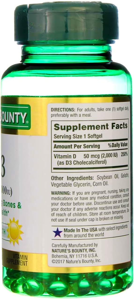 Bulk Pack of 750 Nature's Bounty Vitamin D3 2000 IU Softgels