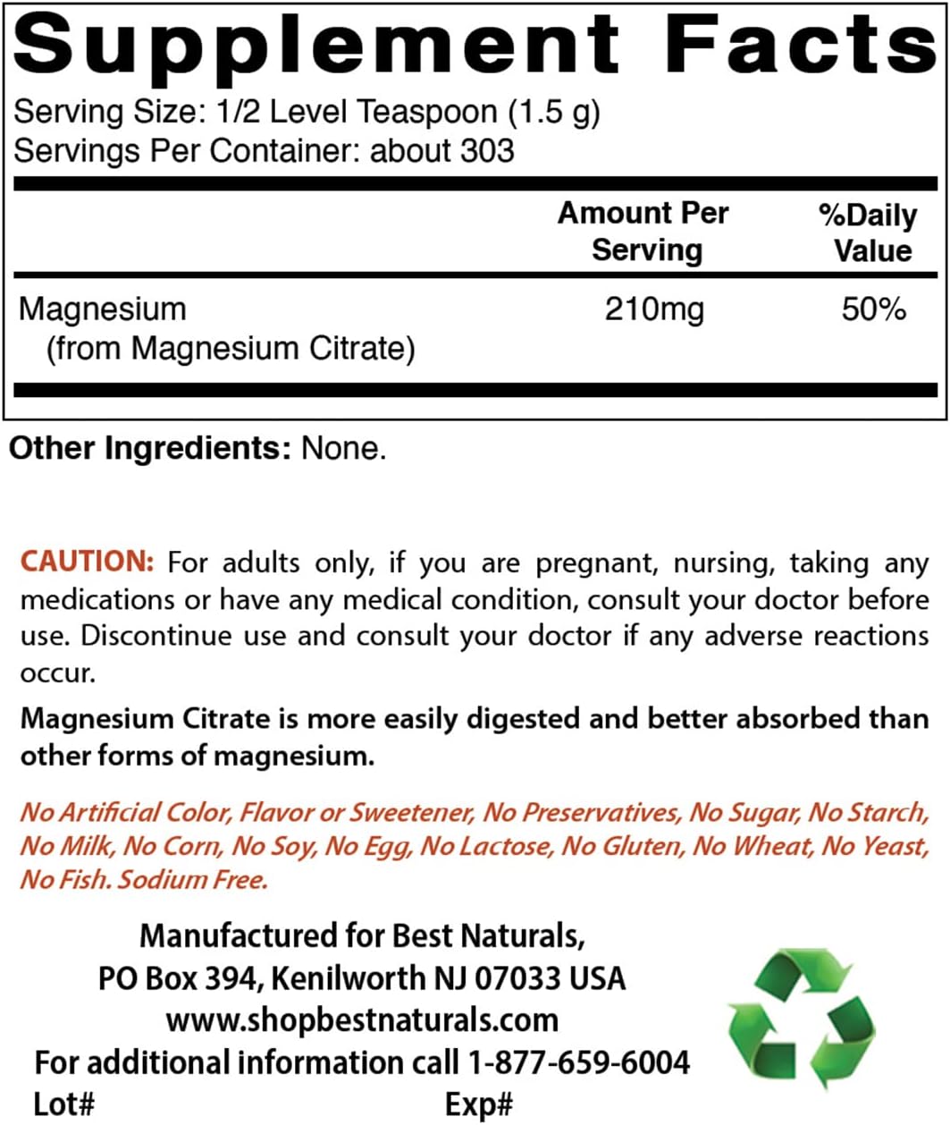 Bulk Pack of Best Naturals Magnesium Glycinate Powder - 3 Pounds Total