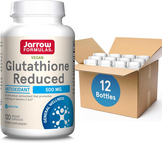 Bulk Pack of Jarrow Formulas Glutathione Reduced 500 mg Veggie Capsules - Antioxidant Supplement for Vitamin Recycling - Non-GMO, Gluten Free, Vegan - 1440 Capsules Total