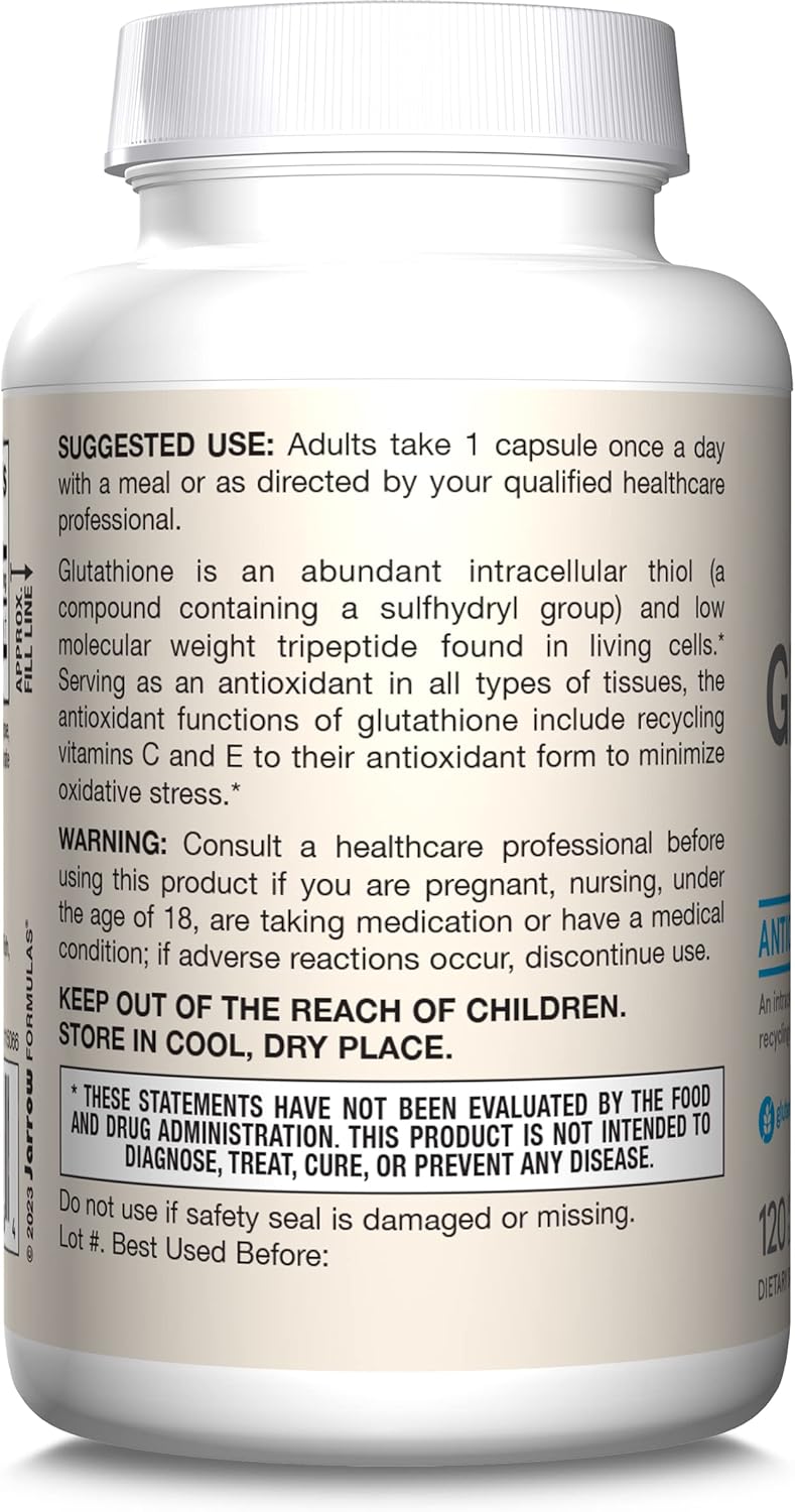 Bulk Pack of Jarrow Formulas Glutathione Reduced 500 mg Veggie Capsules - Antioxidant Supplement for Vitamin Recycling - Non-GMO, Gluten Free, Vegan - 1440 Capsules Total