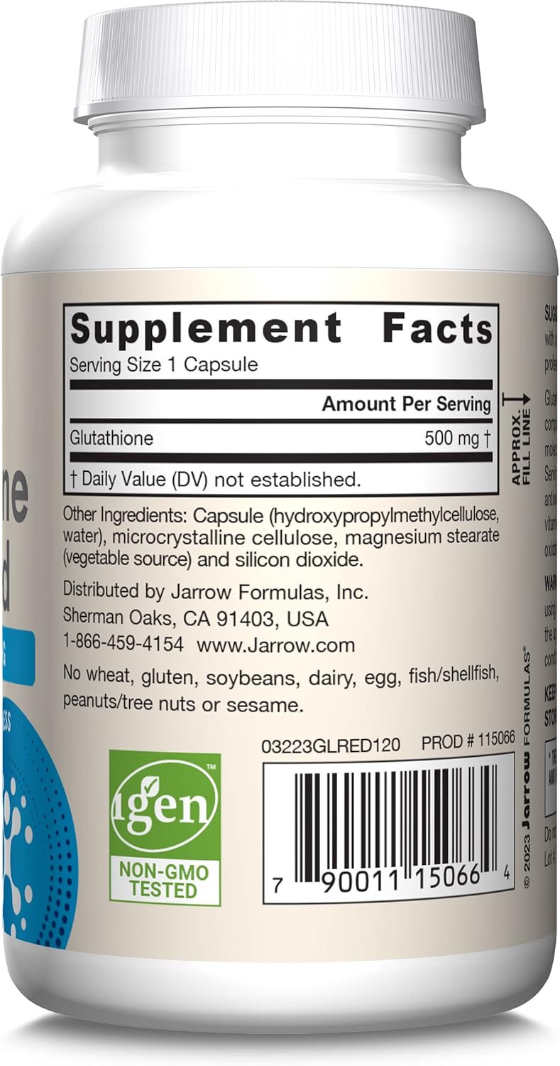 Bulk Pack of Jarrow Formulas Glutathione Reduced 500 mg Veggie Capsules - Antioxidant Supplement for Vitamin Recycling - Non-GMO, Gluten Free, Vegan - 1440 Capsules Total