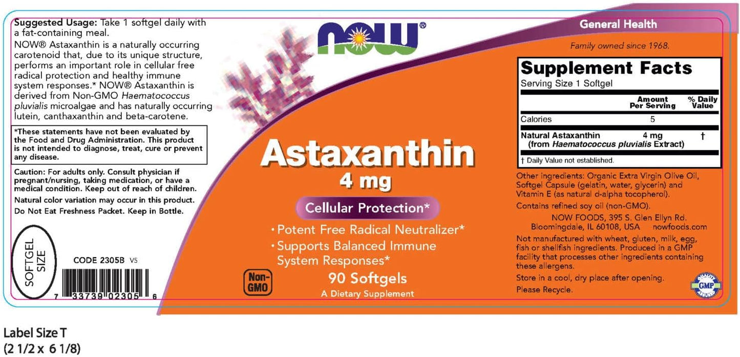 Bulk Pack of Now Foods Astaxanthin 4 mg Softgels - 720 Total Softgels