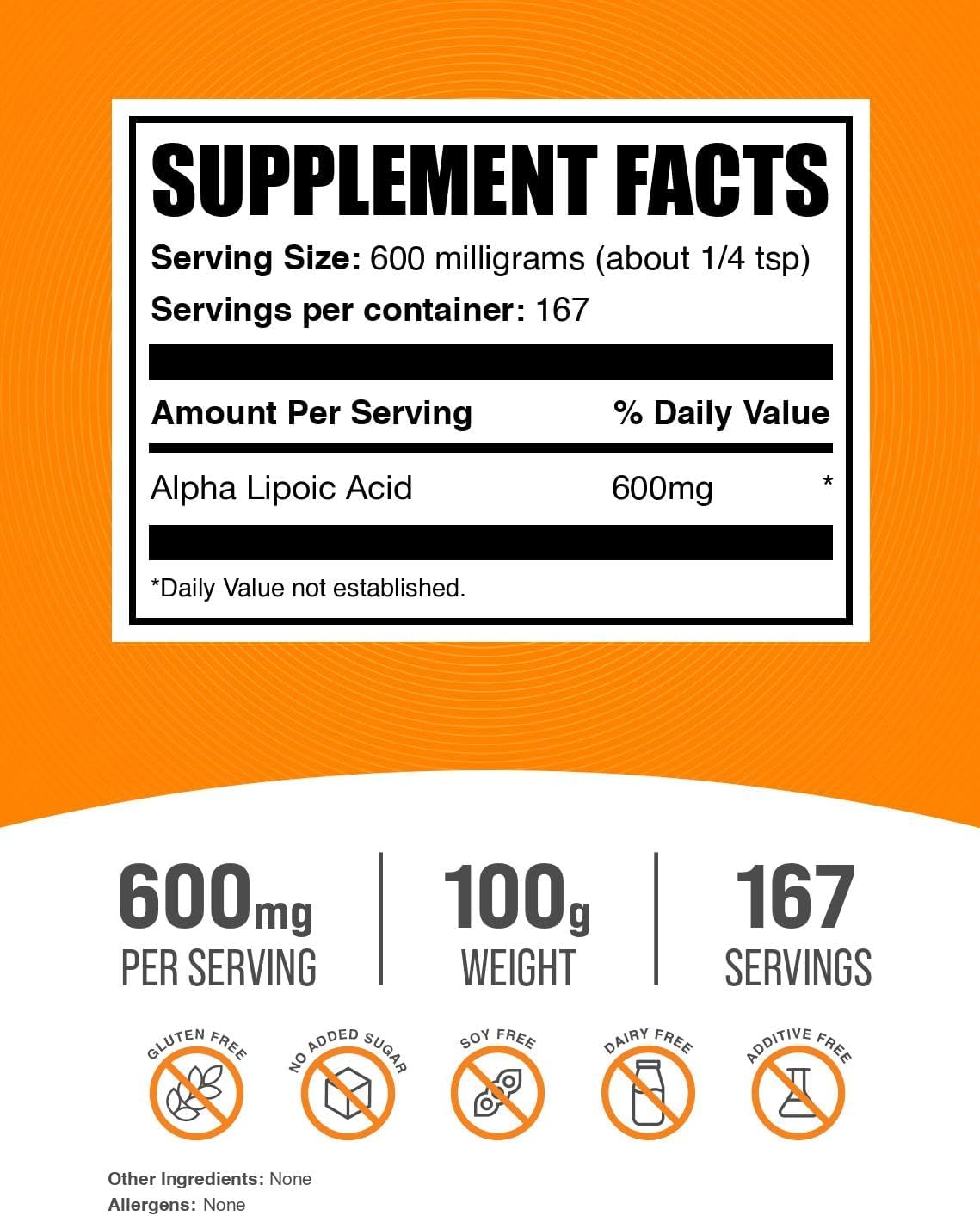 BulkSupplements Alpha Lipoic Acid Powder - 600mg ALA Supplement, Gluten Free - 100g (3.5 oz) - Pack of 1