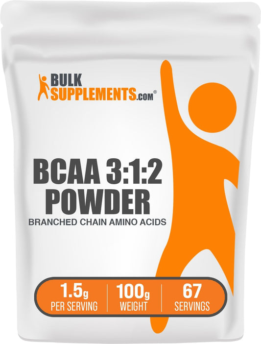 BulkSupplements BCAA 3:1:2 Powder - Unflavored Gluten-Free BCAA Supplement - 1500mg per Serving - 100g (3.5 oz) - Pack of 1