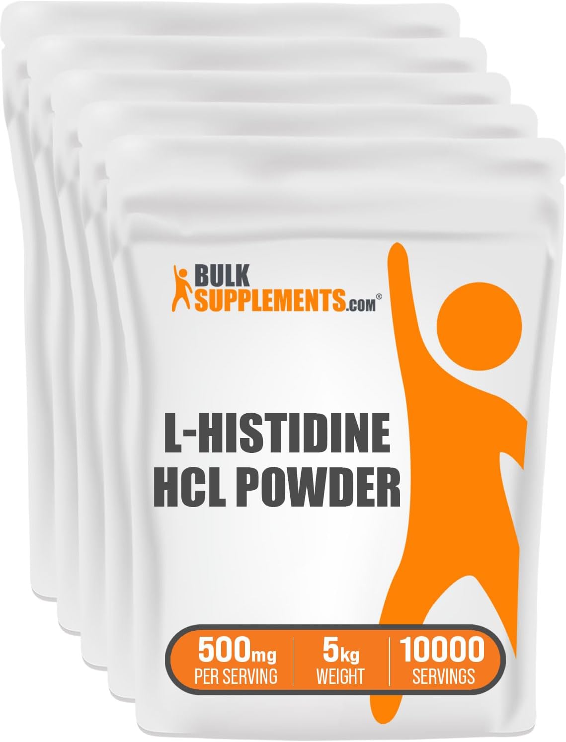 BulkSupplements L-Histidine HCl Powder - Essential Amino Acid Supplement, 500mg per Serving, Gluten Free - 5kg (11 lbs) Pack of 5