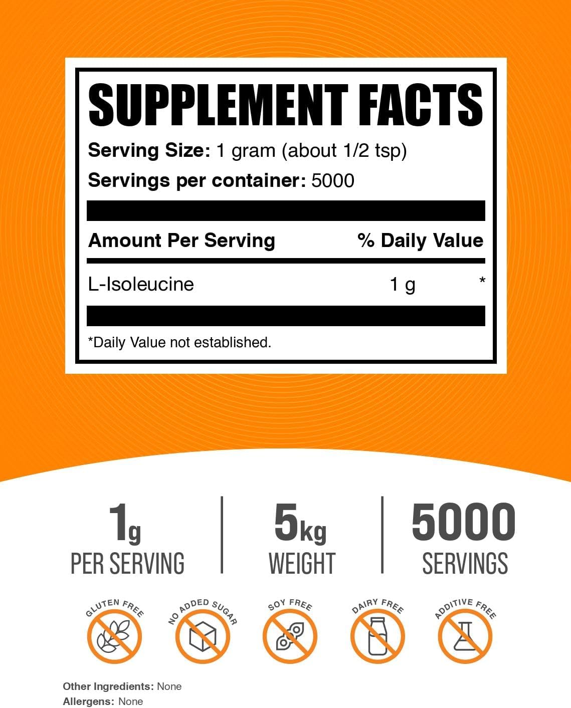 BulkSupplements L-Isoleucine Powder - Immune Support Amino Acid, BCAA Supplement - Unflavored, Gluten Free - 1000mg per Serving (5kg - 11lbs)