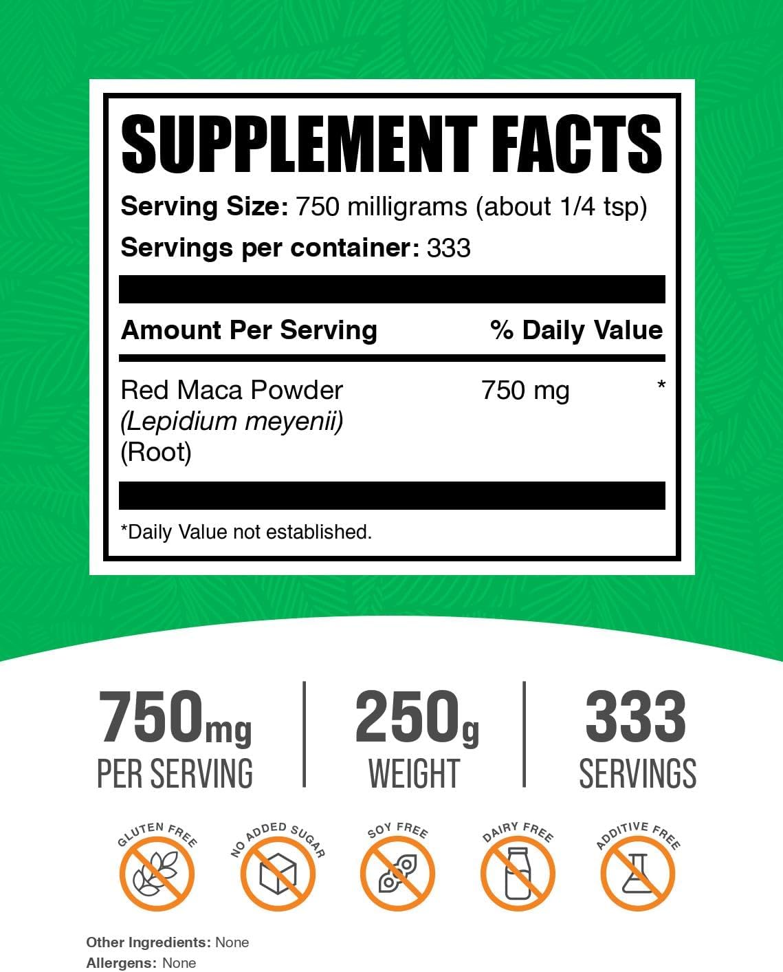 BulkSupplements Red Maca Root Powder - 750mg per Serving, 250g - Vegan & Gluten Free Maca Supplement for Women & Men - 8.8 oz
