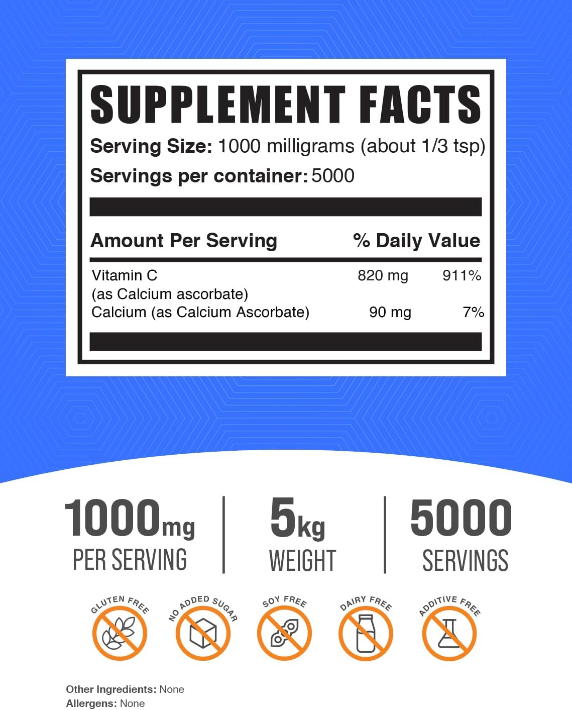 BulkSupplements.com 1000mg Calcium Ascorbate Powder - Buffered Vitamin C Supplement, 5kg (11 lbs) Pack of 5 - Gluten Free Powder