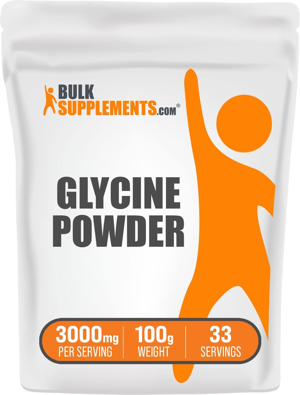 BulkSupplements.com 100g L-Glycine Powder - Pure Glycine Amino Acid Supplement, Gluten-Free, 3000mg per Serving