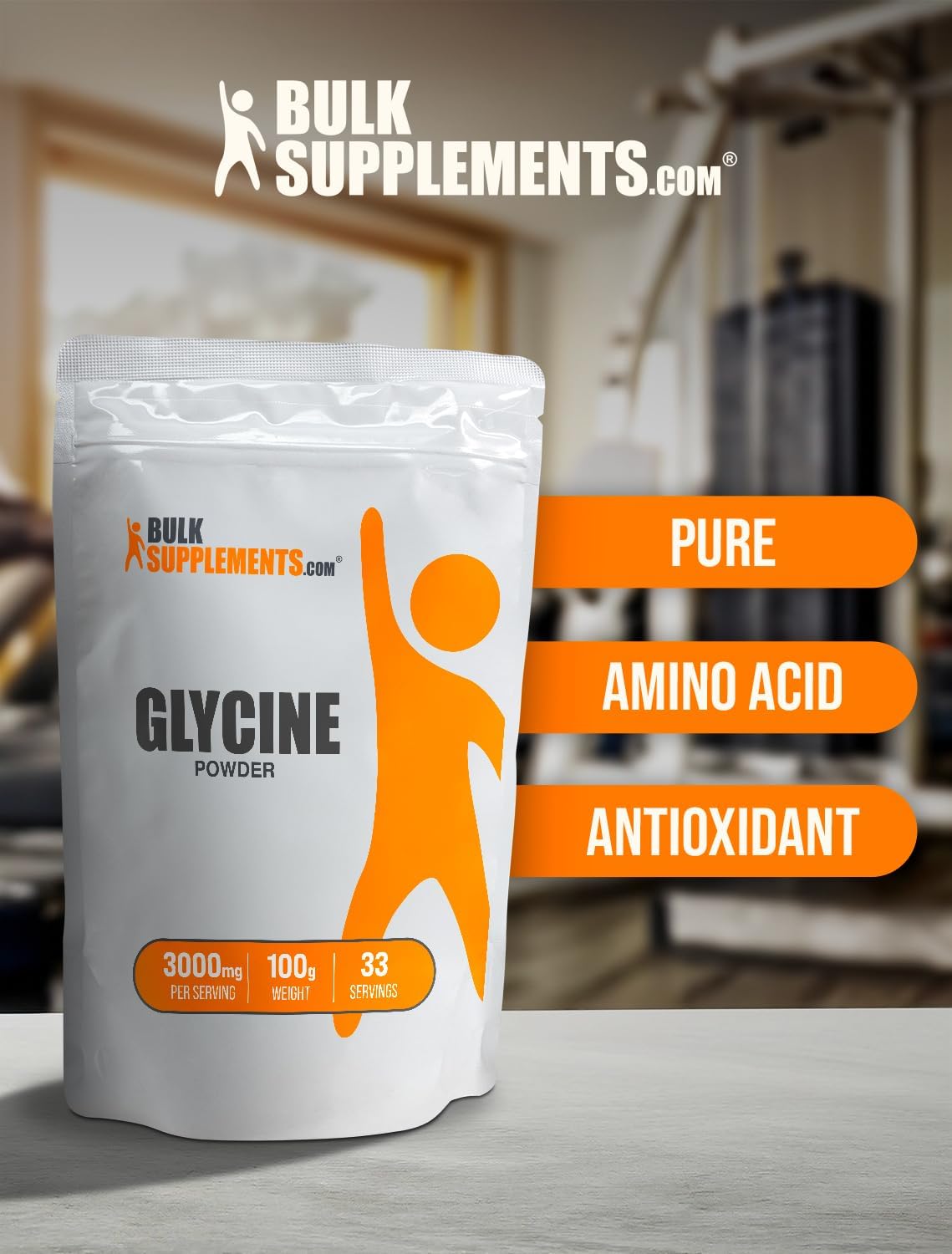 BulkSupplements.com 100g L-Glycine Powder - Pure Glycine Amino Acid Supplement, Gluten-Free, 3000mg per Serving