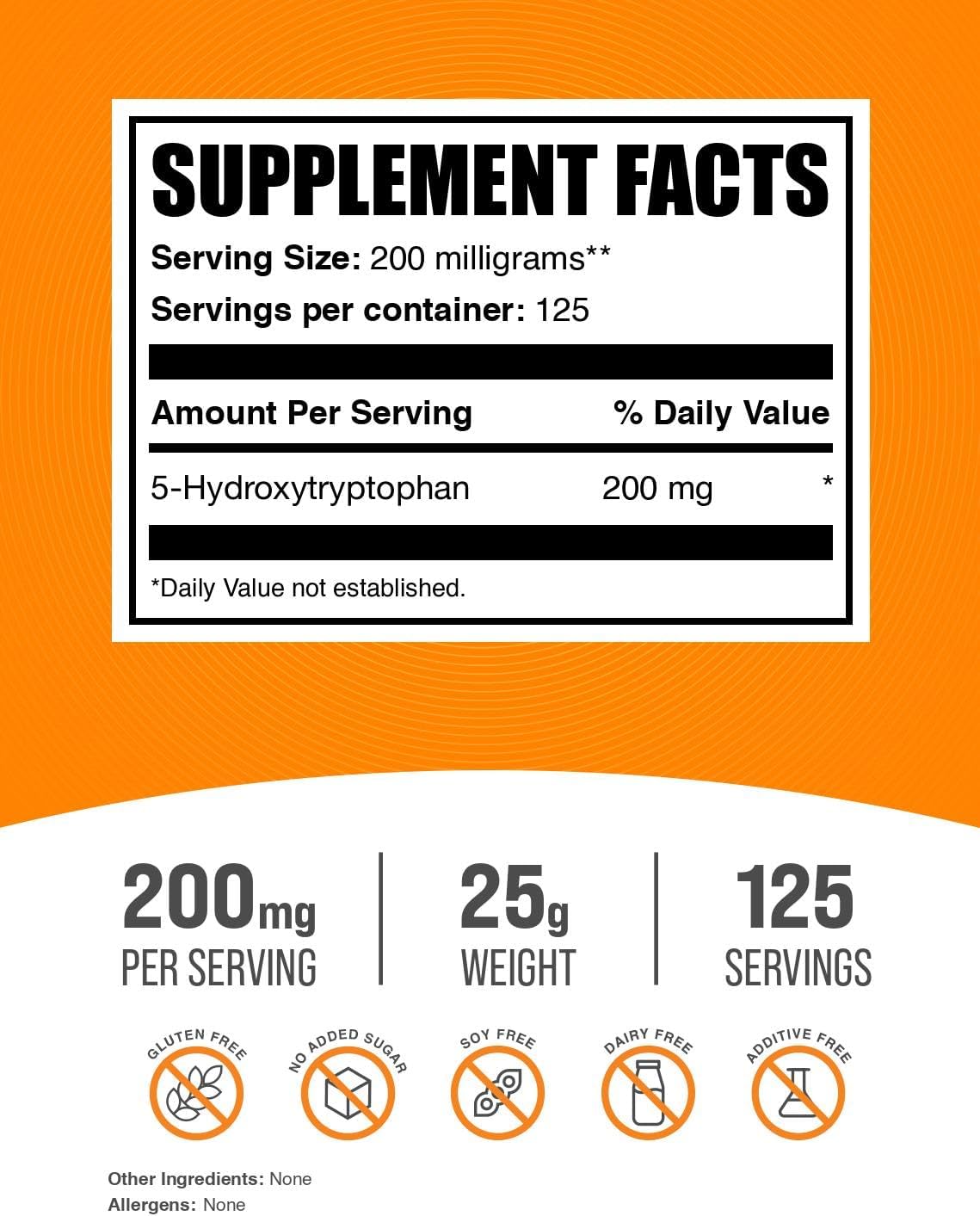 BulkSupplements.com 5-HTP Powder - Mood Support Supplement, 200mg per Serving - Gluten Free - 25g (0.88 oz) - Pack of 1