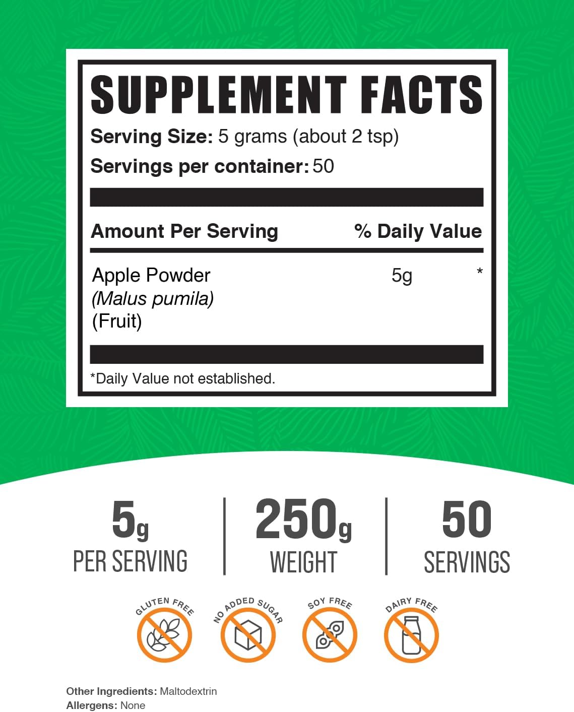 BulkSupplements.com Apple Fruit Powder - Superfood for Digestive Support, Gluten-Free & Natural, 250g (8.8 oz) - 5g per Serving