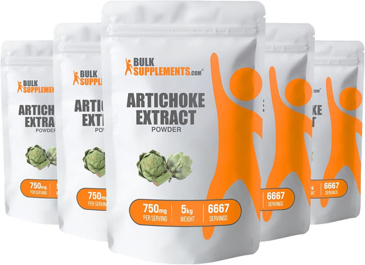 BulkSupplements.com Artichoke Extract Powder - 750mg per Serving, Herbal & Gluten Free, 5kg (11 lbs) - Pack of 5