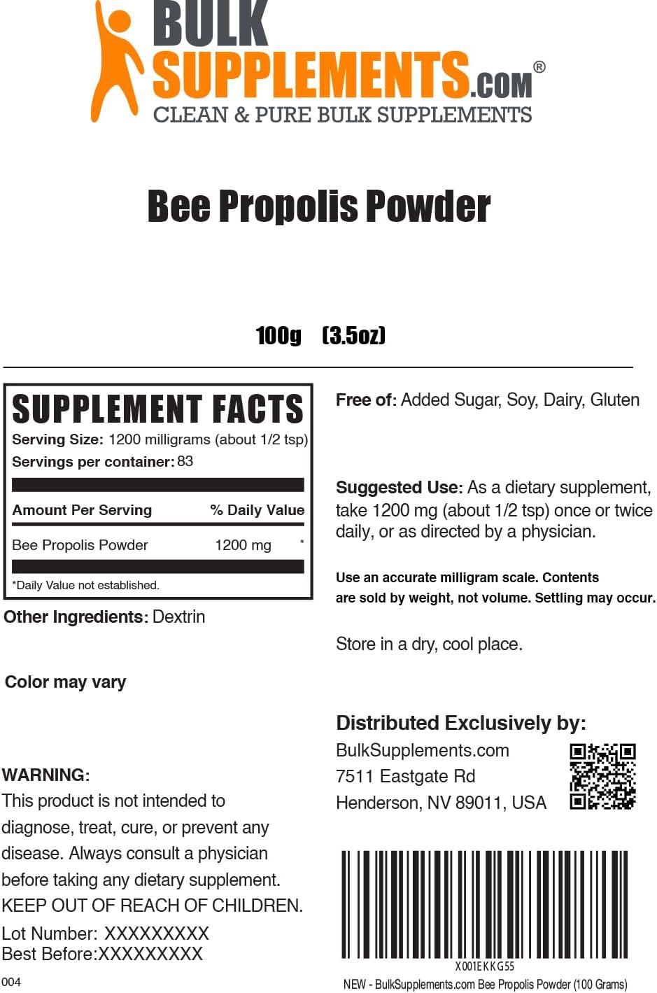 BulkSupplements.com Bee Propolis Powder - Immune Support Supplement, Antioxidant-Rich Source, Natural & Gluten-Free, 1200mg per Serving, 100g (3.5 oz) (1 Pack)