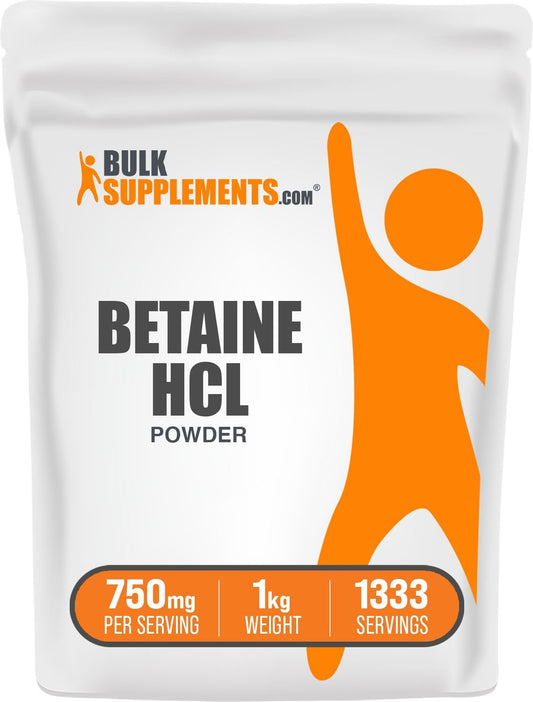 BulkSupplements.com Betaine HCl Powder - 750mg per Serving, Gluten Free Betaine Hydrochloride Supplement - 1kg (2.2 lbs) Pack