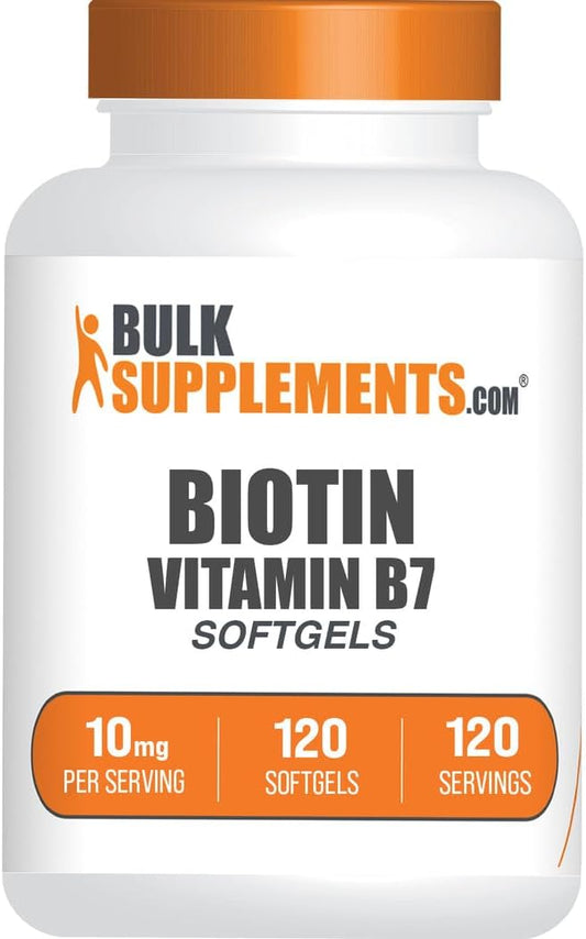 BulkSupplements.com Biotin 10000mcg Softgels - Vitamin B7 for Hair, Skin, Nails - Gluten Free Supplement, 120 Count