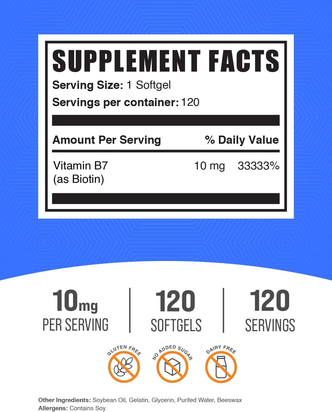 BulkSupplements.com Biotin 10000mcg Softgels - Vitamin B7 for Hair, Skin, Nails - Gluten Free Supplement, 120 Count