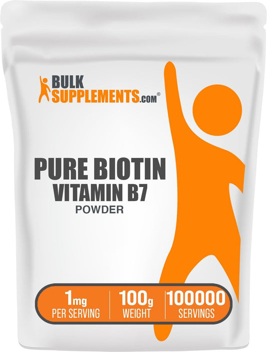 BulkSupplements.com Biotin Powder - Pure Vitamin B7 Supplement for Hair, Skin & Nails - Gluten Free, 1mg per Serving, 100g (3.5 oz)