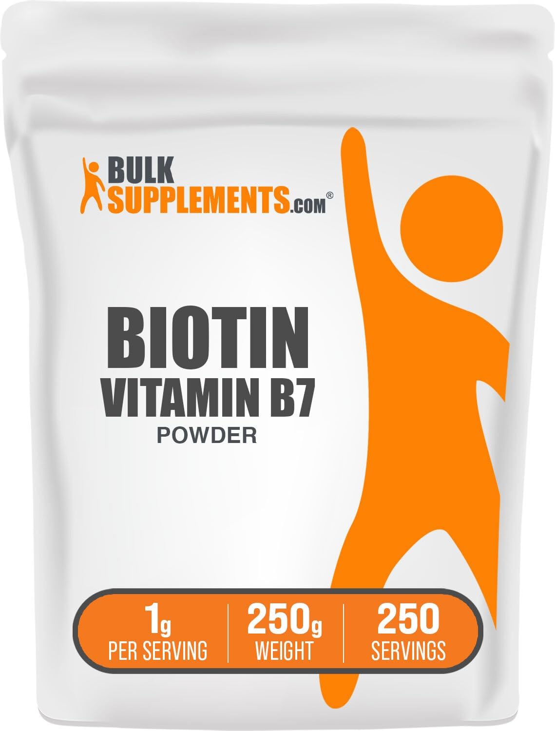 BulkSupplements.com Biotin Powder 10000mcg - Hair, Skin, Nails Vitamin B7 - Gluten Free, 250g (8.8 oz)