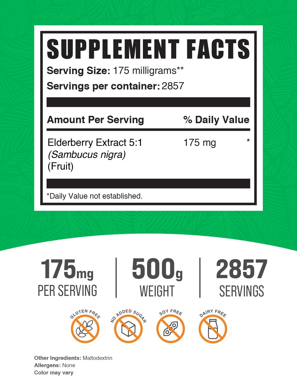 BulkSupplements.com Black Elderberry Extract Powder - Immune Support Supplement - Gluten Free - 175mg per Serving, 500g (1.1 lbs) Pack