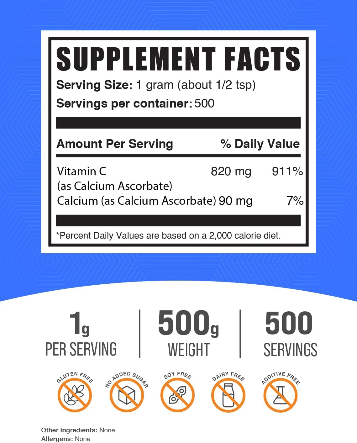 BulkSupplements.com Buffered Vitamin C Calcium Ascorbate Powder - 1000mg per Serving, 500g (1.1 lbs) - Gluten Free Supplement