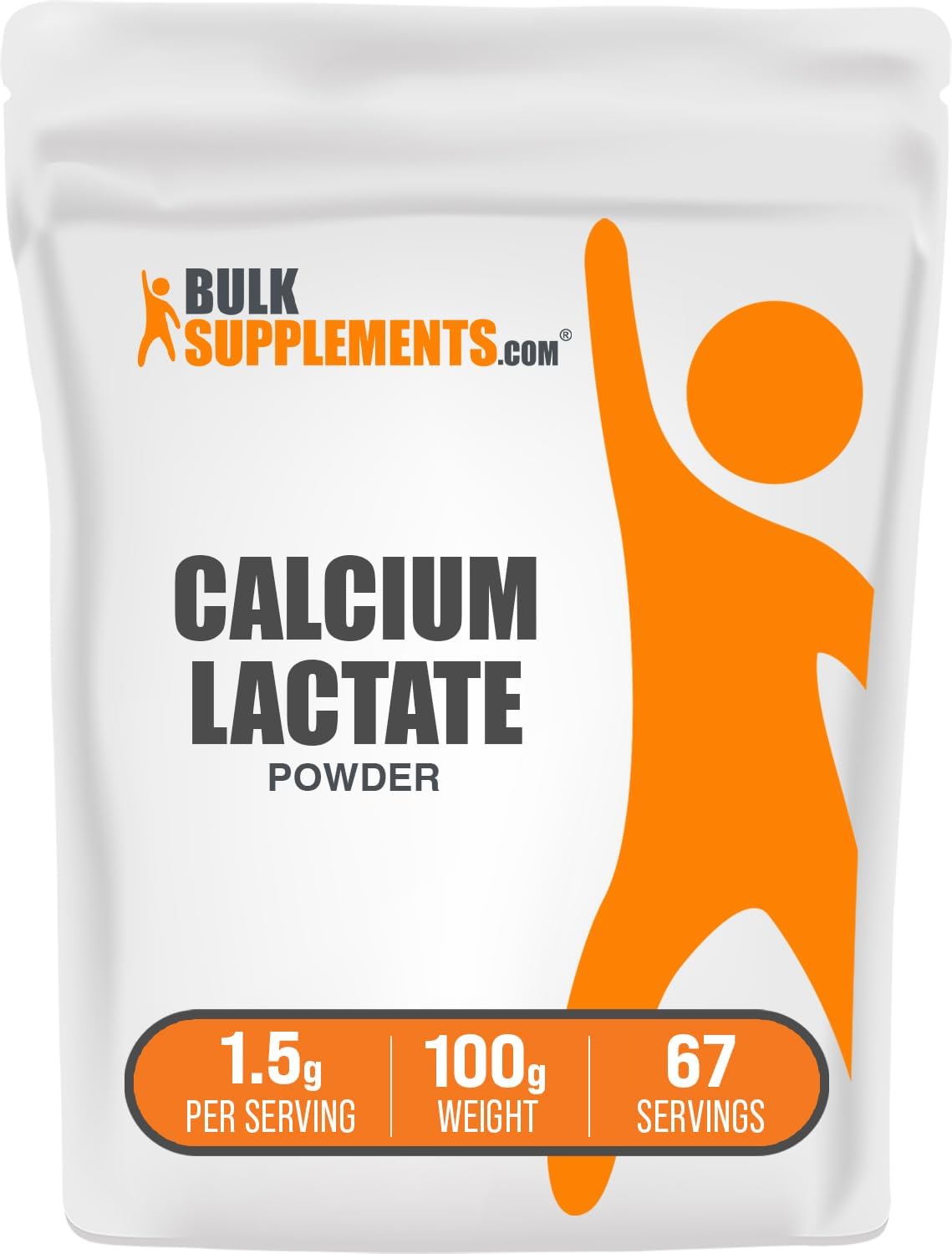 BulkSupplements.com Calcium Lactate Powder - High Quality Calcium Supplement, Food Grade Calcium Lactate - 1500mg per Serving, 100g (3.5 oz) Pack