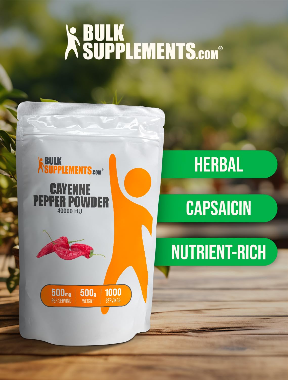 BulkSupplements.com Cayenne Pepper 40000 HU Powder - Capsaicin Supplements, Gluten Free - 500mg per Serving, 500g (1.1 lbs) (Pack of 1)