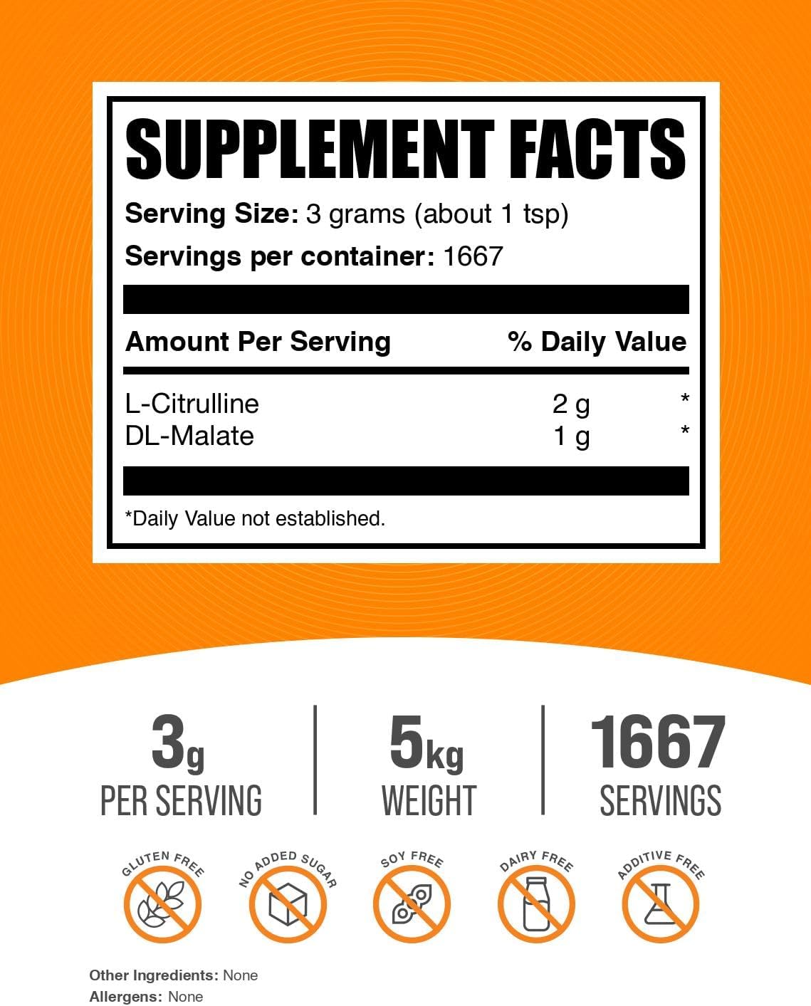 BulkSupplements.com Citrulline Malate 2:1 Powder - L Citrulline Malate Supplement - Unflavored and Gluten Free - 3g per Serving - 5kg (11 lbs) - Pack of 5
