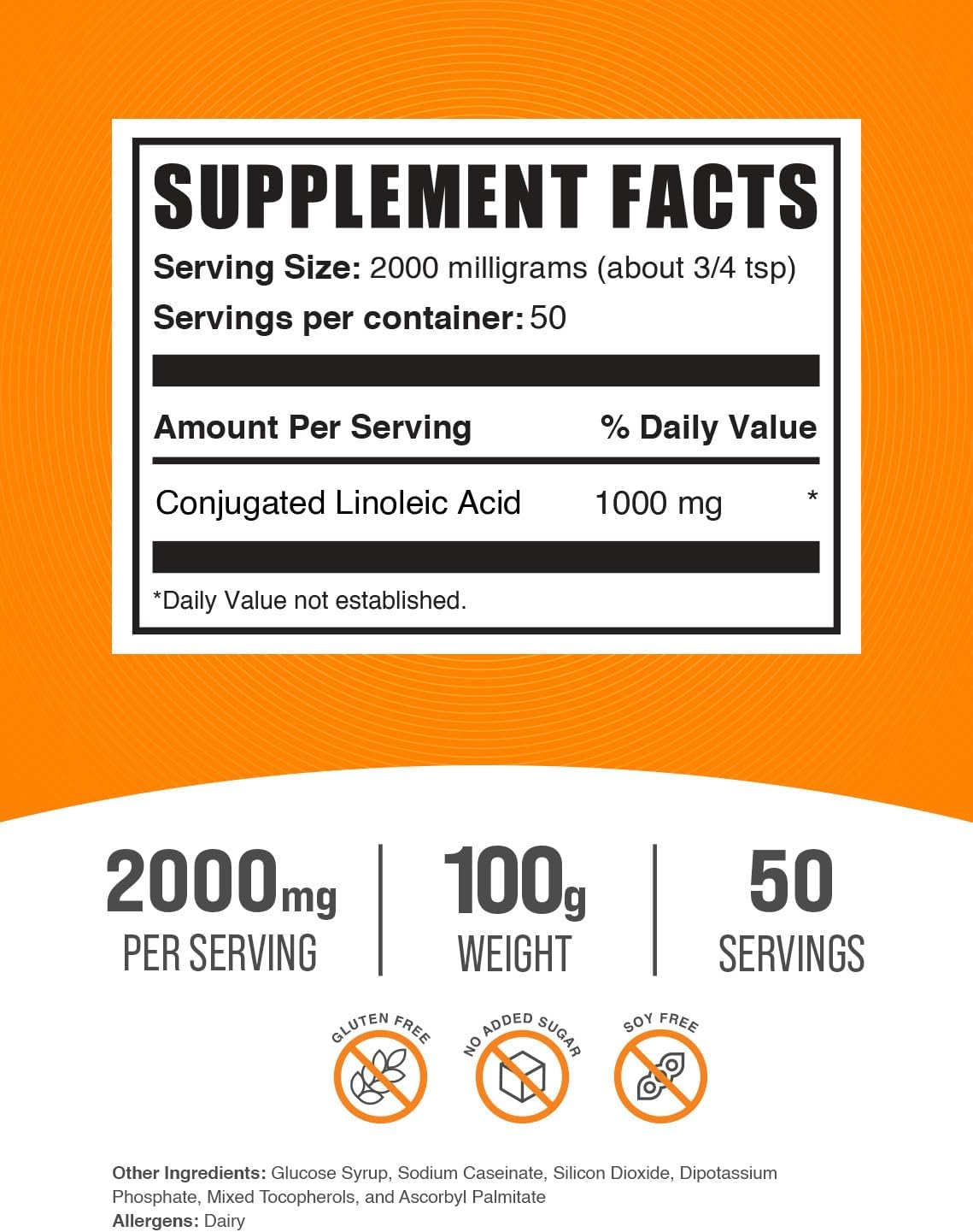 BulkSupplements.com CLA Powder - Conjugated Linoleic Acid Supplements, Gluten Free, 2000mg per Serving - 100g (3.5 oz) (1 Pack)