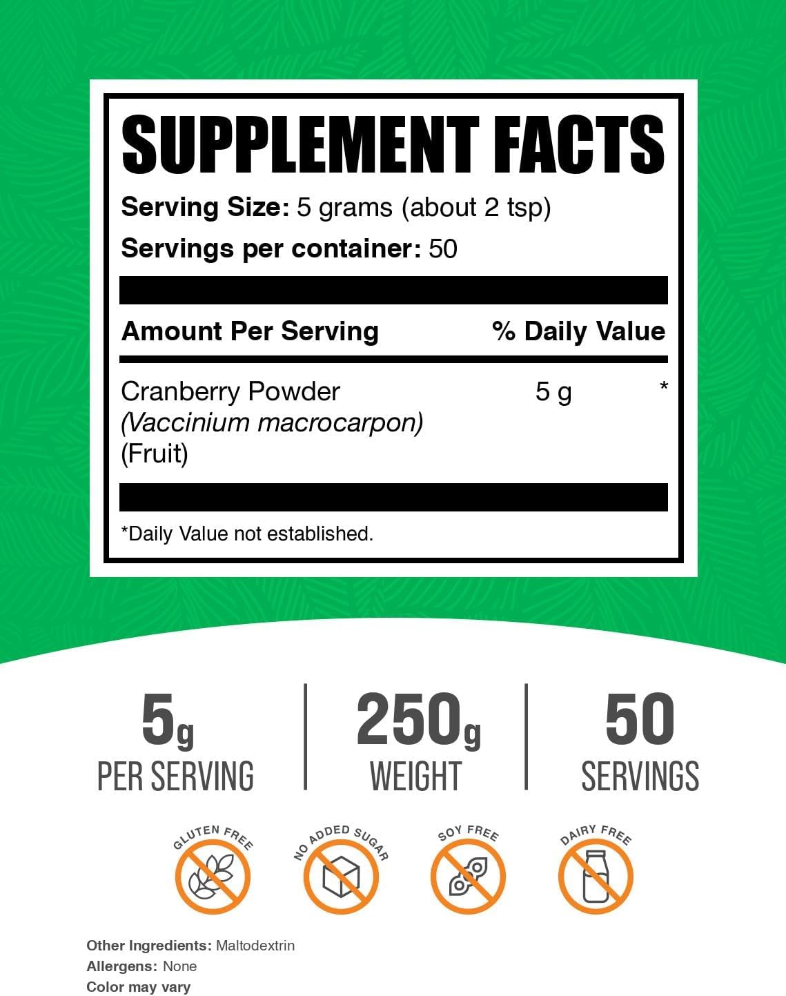 BulkSupplements.com Cranberry Powder - Unsweetened Dried Cranberry Supplements, Gluten & Sugar Free - 5g per Serving, 250g (8.8 oz) - Women & Men's Health Support