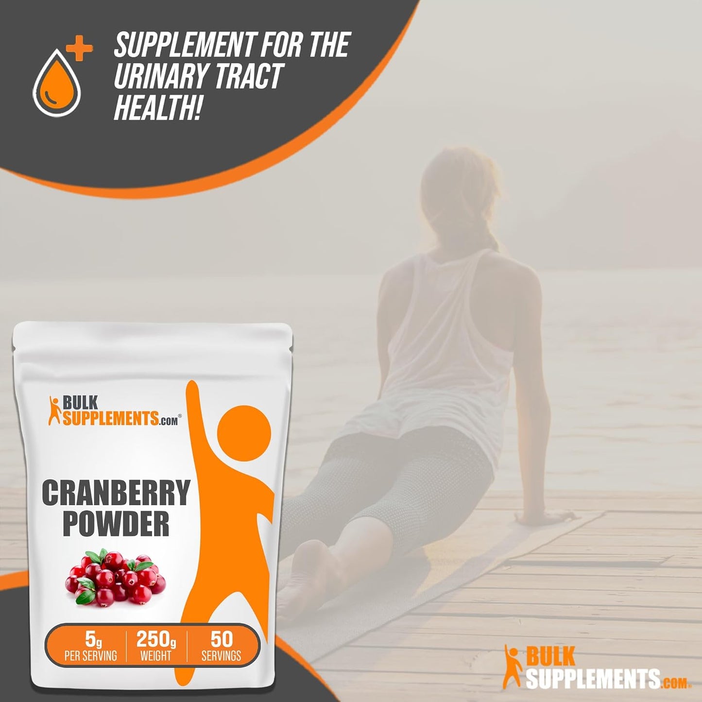 BulkSupplements.com Cranberry Powder - Unsweetened Dried Cranberry Supplements, Gluten & Sugar Free - 5g per Serving, 250g (8.8 oz) - Women & Men's Health Support