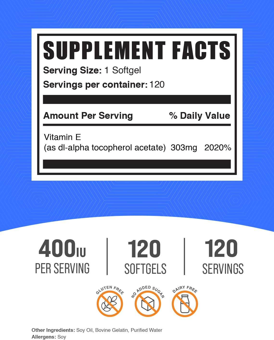 BulkSupplements.com DL-Alpha-Tocopherol Softgels - Vitamin E Supplement Antioxidants, Gluten Free - 120 Count