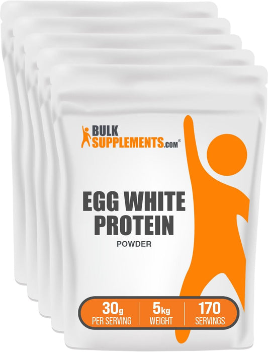 BulkSupplements.com Egg White Protein Powder - Unflavored Dairy-Free Protein Powder - Gluten-Free, 30g per Serving, 5kg (11 lbs) - Pack of 5