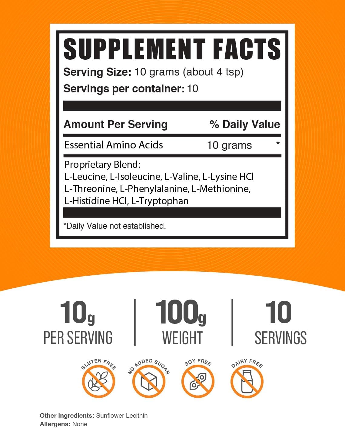 BulkSupplements.com Essential Amino Acids Powder - Unflavored EAA Supplement, Gluten-Free - 100g (3.5 oz) - 10g EAAs per Serving