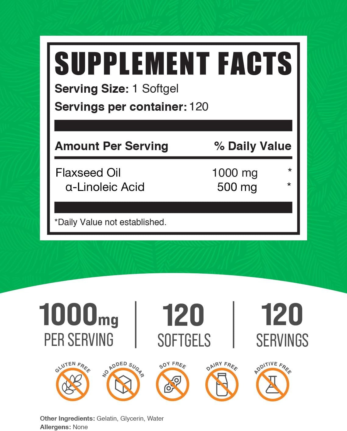 BulkSupplements.com Flaxseed Oil Softgels - 1000mg Herbal Supplement, Gluten Free - 120 Count