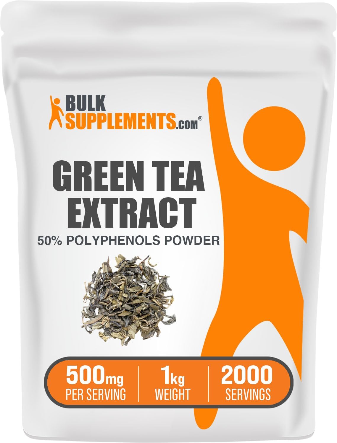 BulkSupplements.com Green Tea Extract Powder - 50% Polyphenol, Green Tea Powder Supplement - Gluten Free Herbal Blend, 1kg (2.2 lbs) Pack