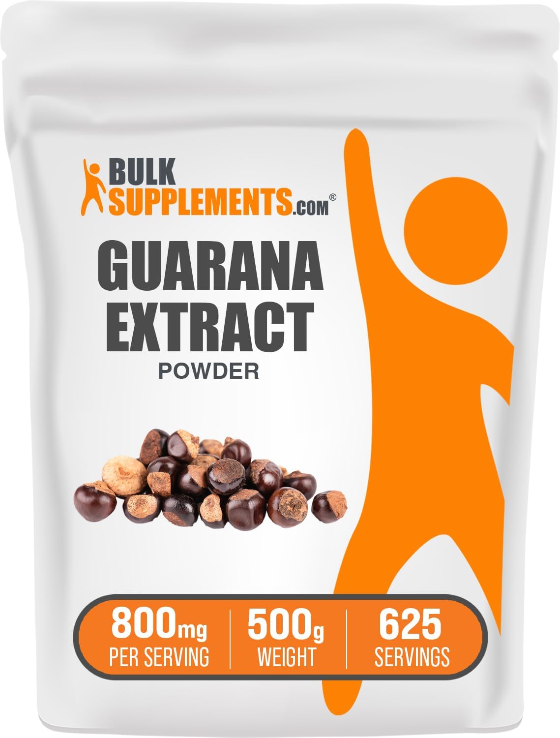 BulkSupplements.com Guarana Extract Powder - Pure Natural Caffeine Supplement, 800mg per Serving, Gluten Free - 500g (1.1 lbs) (1 Pack)